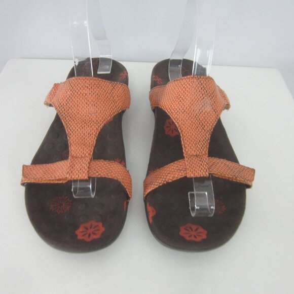 Orthoheel Womens 8 - 8.5 Orange Snakeskin Slip On Strappy Sandals Comfort Shoe - Picture 6 of 15